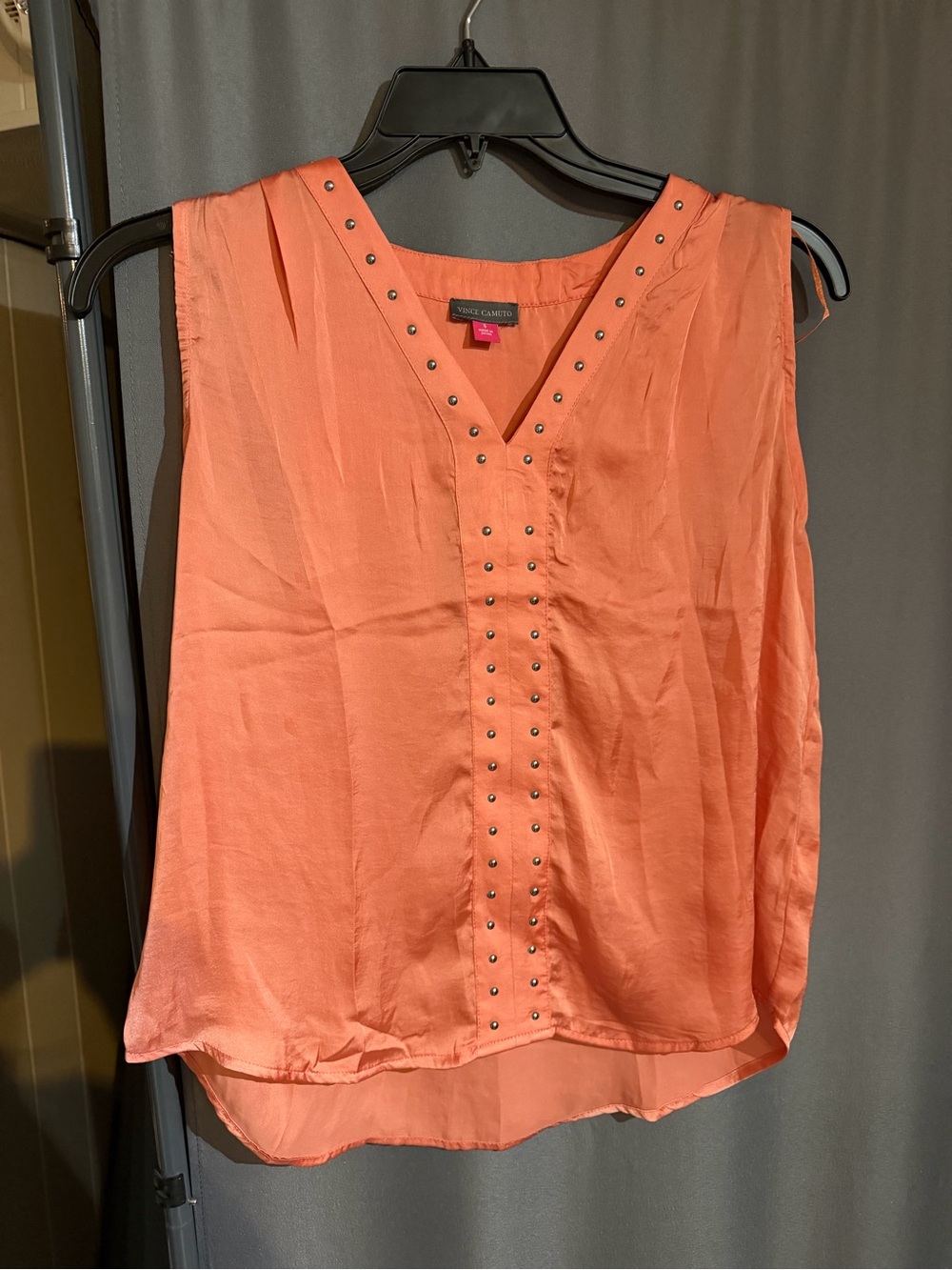 Vince Camuto Coral Sleeveless V-Neck Top with Silver Stud Detail